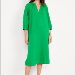 Old Navy Green Crinkle Gauze Midi Dress 100% Cotton Size Small Beach Coverup